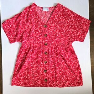 Asos Design red with white floral button down baby doll dress  sz US 4